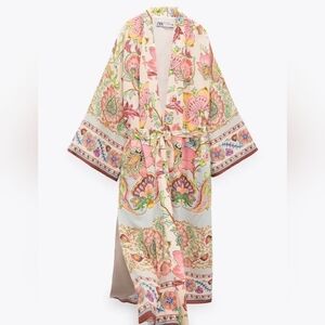 Zara Floral Boho Multicolor Belt Kimono Dress as featured in Emily in Paris